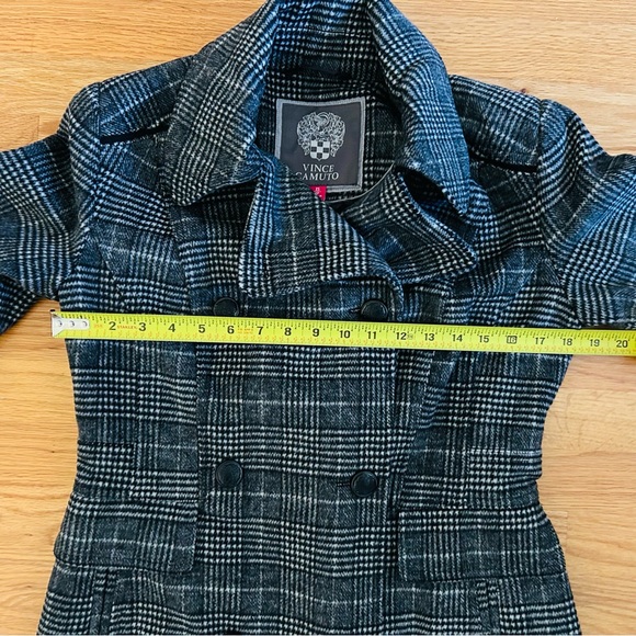 NWT Vince Camuto black and white plaid walker double breasted pea coat - Picture 3 of 8